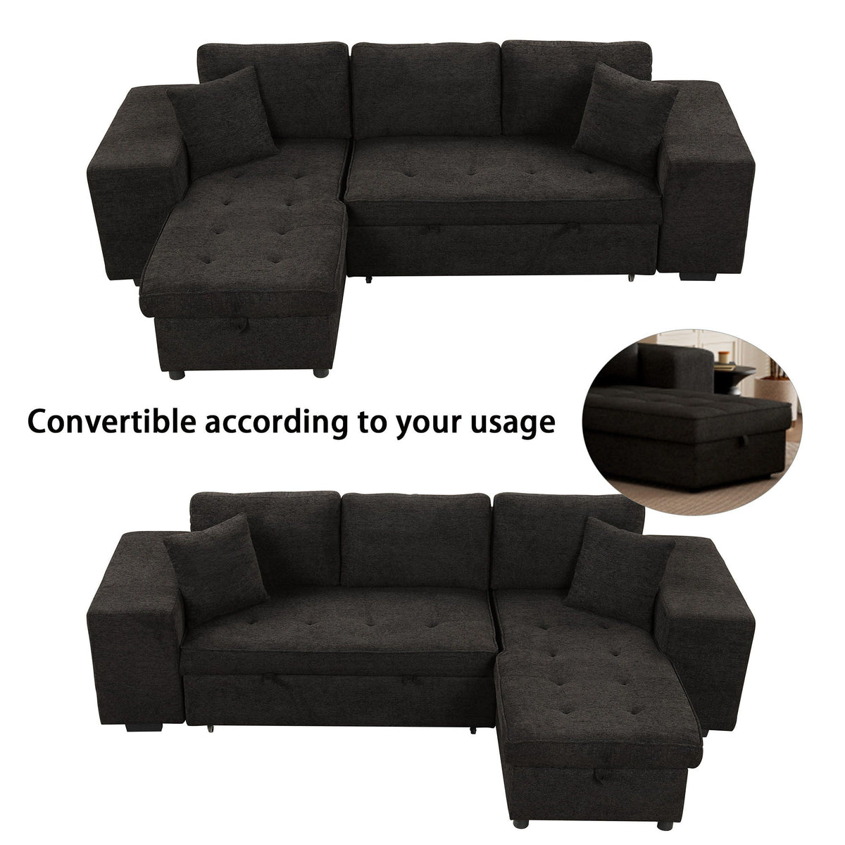 Modern L-Shape 3 Seat Reversible Sectional Couch