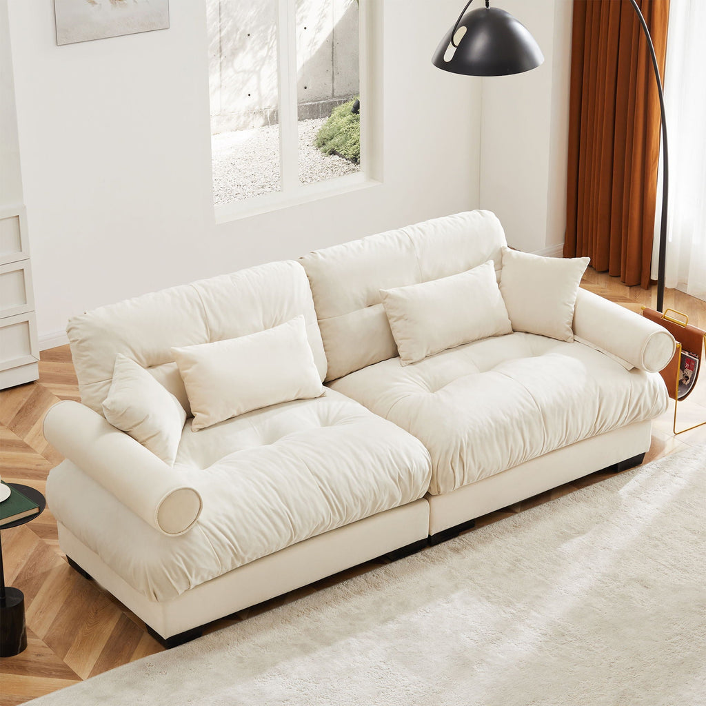 Modern Oversize Sofa with Cloud Like Comfort, Featuring Waist & Throw Pillows