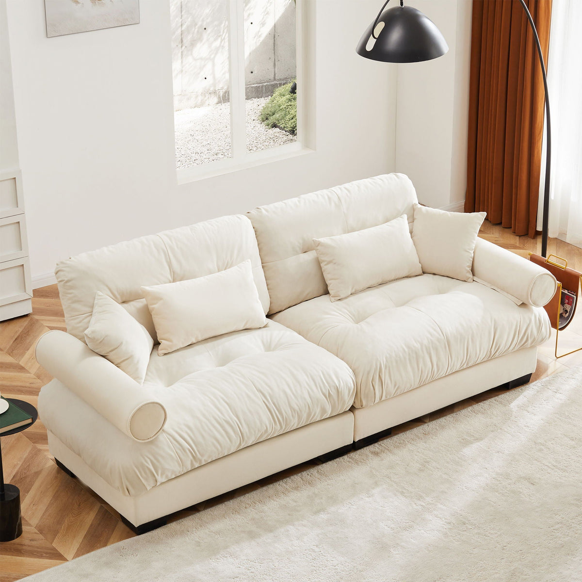 Modern Oversize Sofa with Cloud Like Comfort, Featuring Waist & Throw Pillows