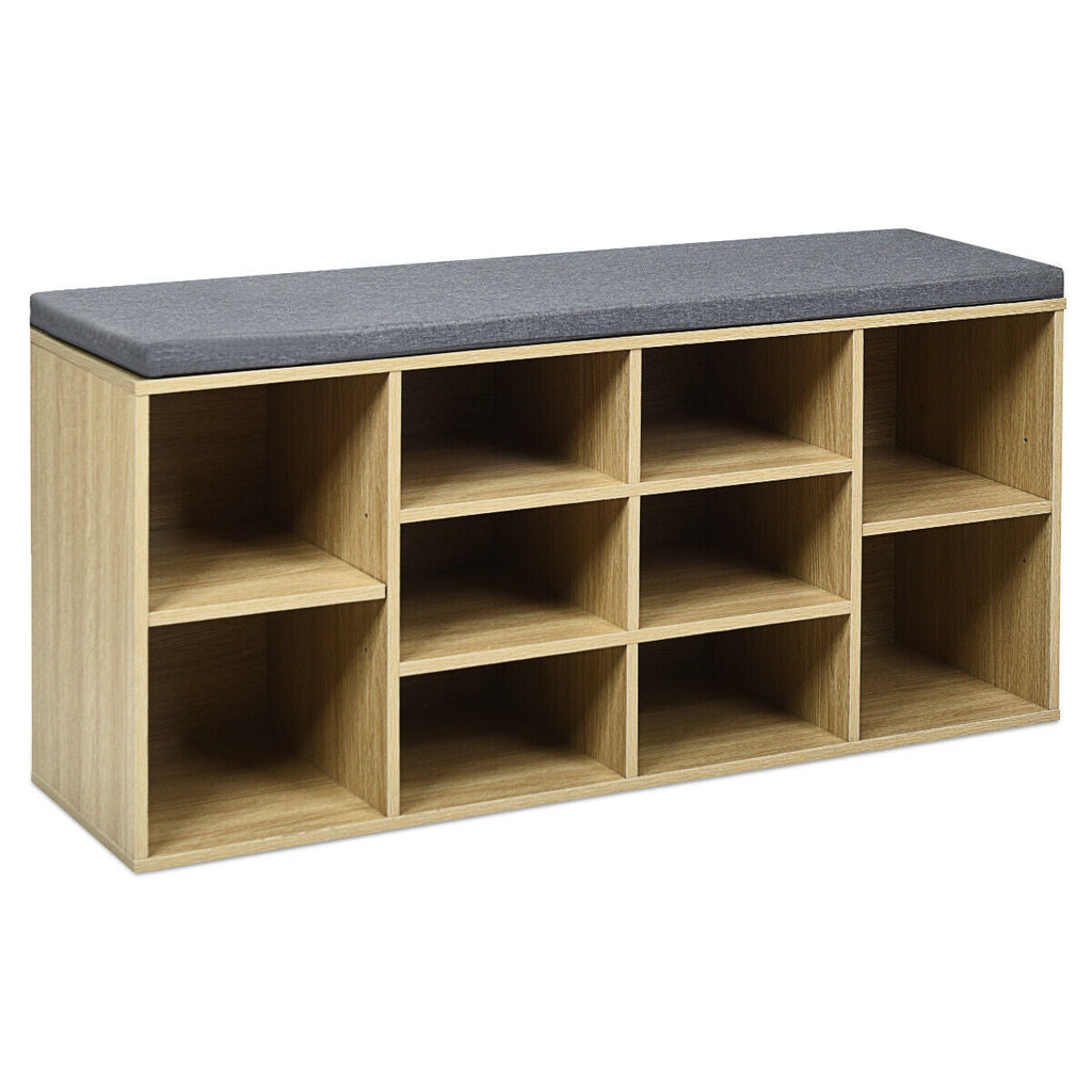 10-Cube Organizer Shoe Storage Bench with Cushion for Entryway