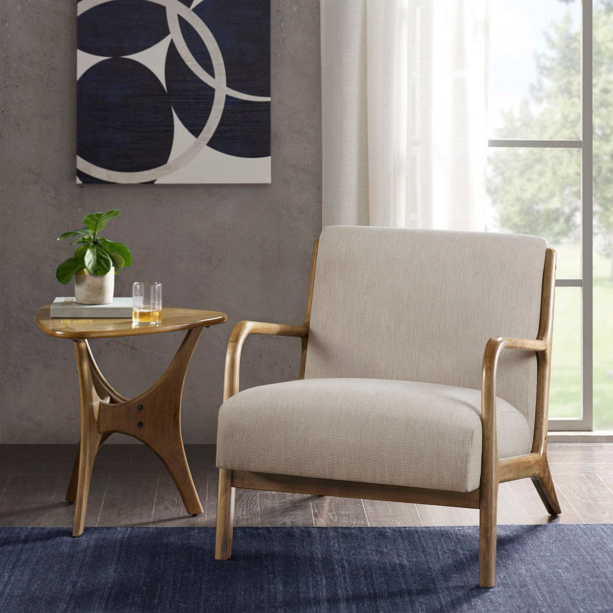 Mid-Century Style Lounge Chair with Upholstered Seat