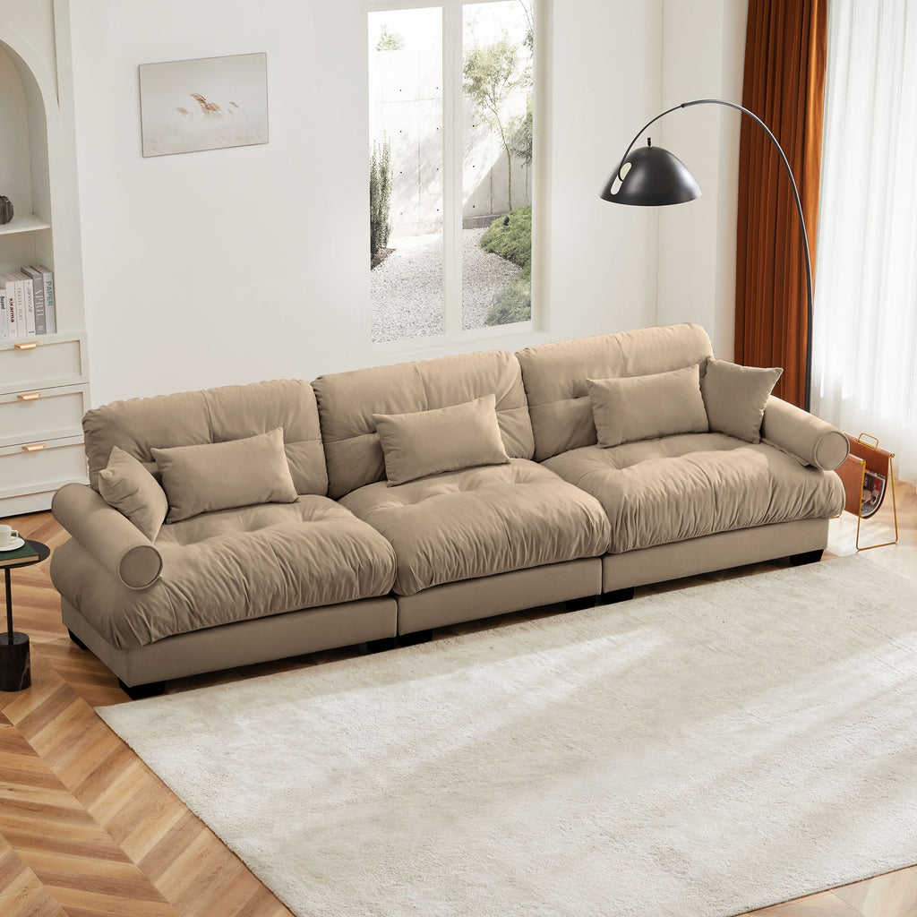 Modern Oversize Sofa with Cloud Like Comfort, Featuring Waist & Throw Pillows