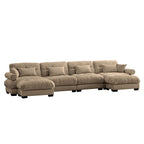 Modern Sectional Sofa with Ottoman, Round Bolster Armrests, Waist & Throw Pillows