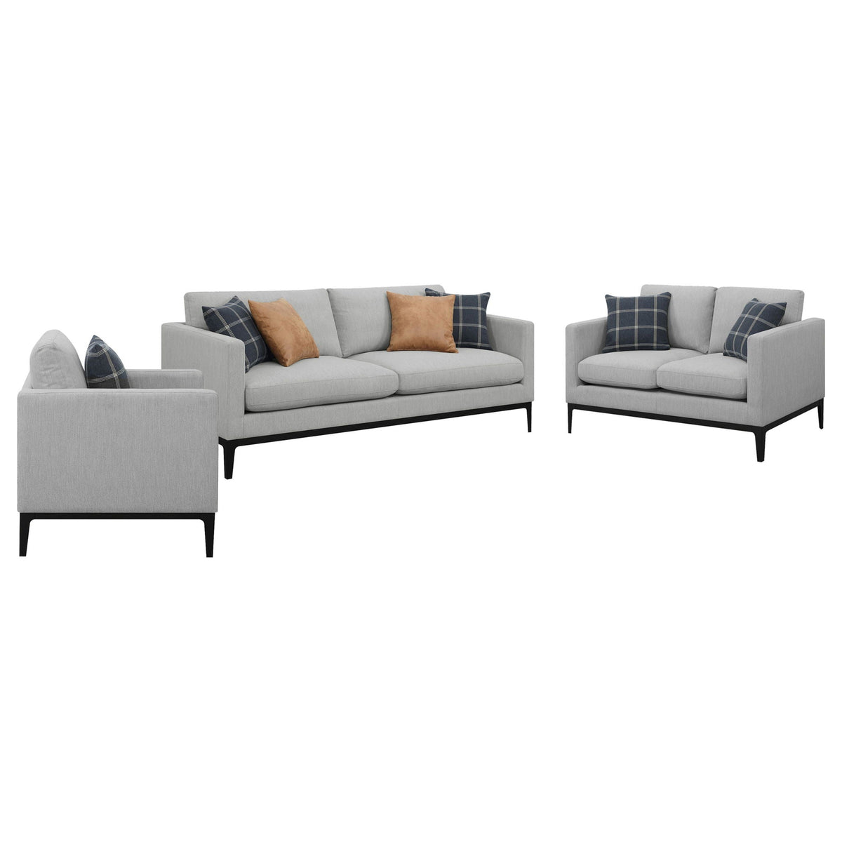 Apperson 3-piece Upholstered Track Arm Sofa Set Light Grey