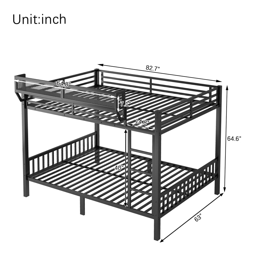 Queen Over Queen Bunk Bed with Ladder & Storage Shelf – Black