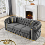 Button Tufted Couch with 2 Pillows, 3-Seater Luxury Chesterfield Sofa