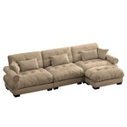 Modern Sectional Sofa with Ottoman, Round Bolster Armrests, Waist & Throw Pillows
