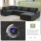 U Shaped Sectional Sofa 6 Seat Couch Set with Oversized Ottoman