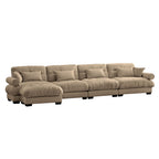 Modern Sectional Sofa with Ottoman, Round Bolster Armrests, Waist & Throw Pillows