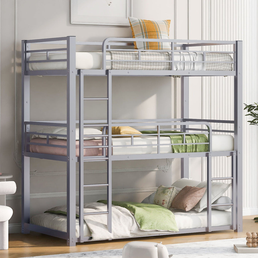 Triple Bunk Bed with Sturdy Construction & Space Saving Design