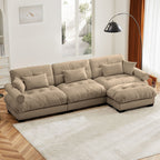Modern Sectional Sofa with Ottoman, Round Bolster Armrests, Waist & Throw Pillows