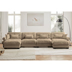 Modern Sectional Sofa with Ottoman, Round Bolster Armrests, Waist & Throw Pillows
