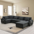 U Shaped Sectional Sofa 6 Seat Couch Set with Oversized Ottoman