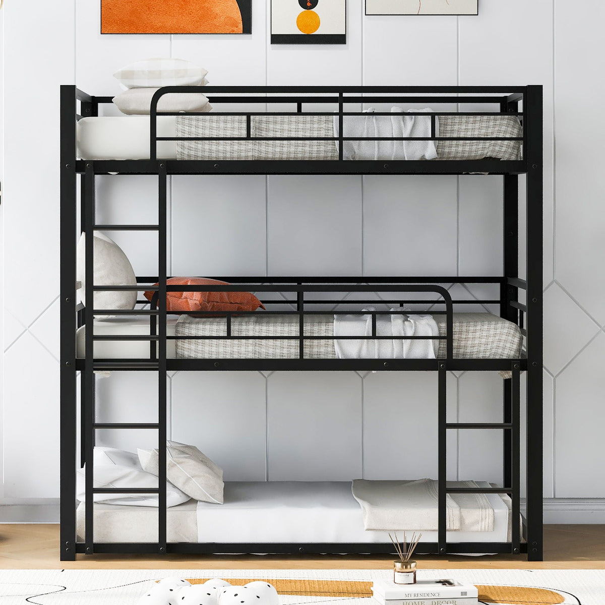 Triple Bunk Bed with Sturdy Construction & Space Saving Design