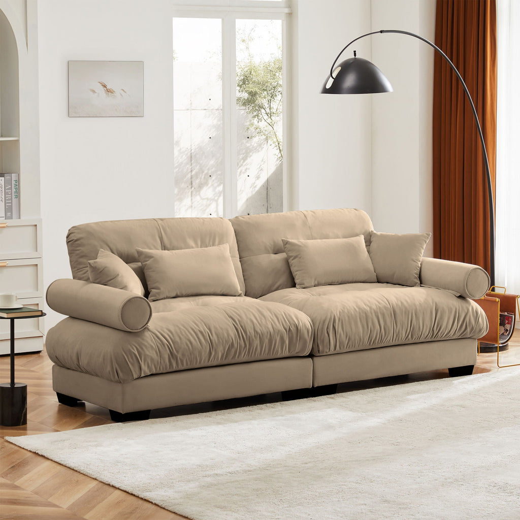 Modern Oversize Sofa with Cloud Like Comfort, Featuring Waist & Throw Pillows