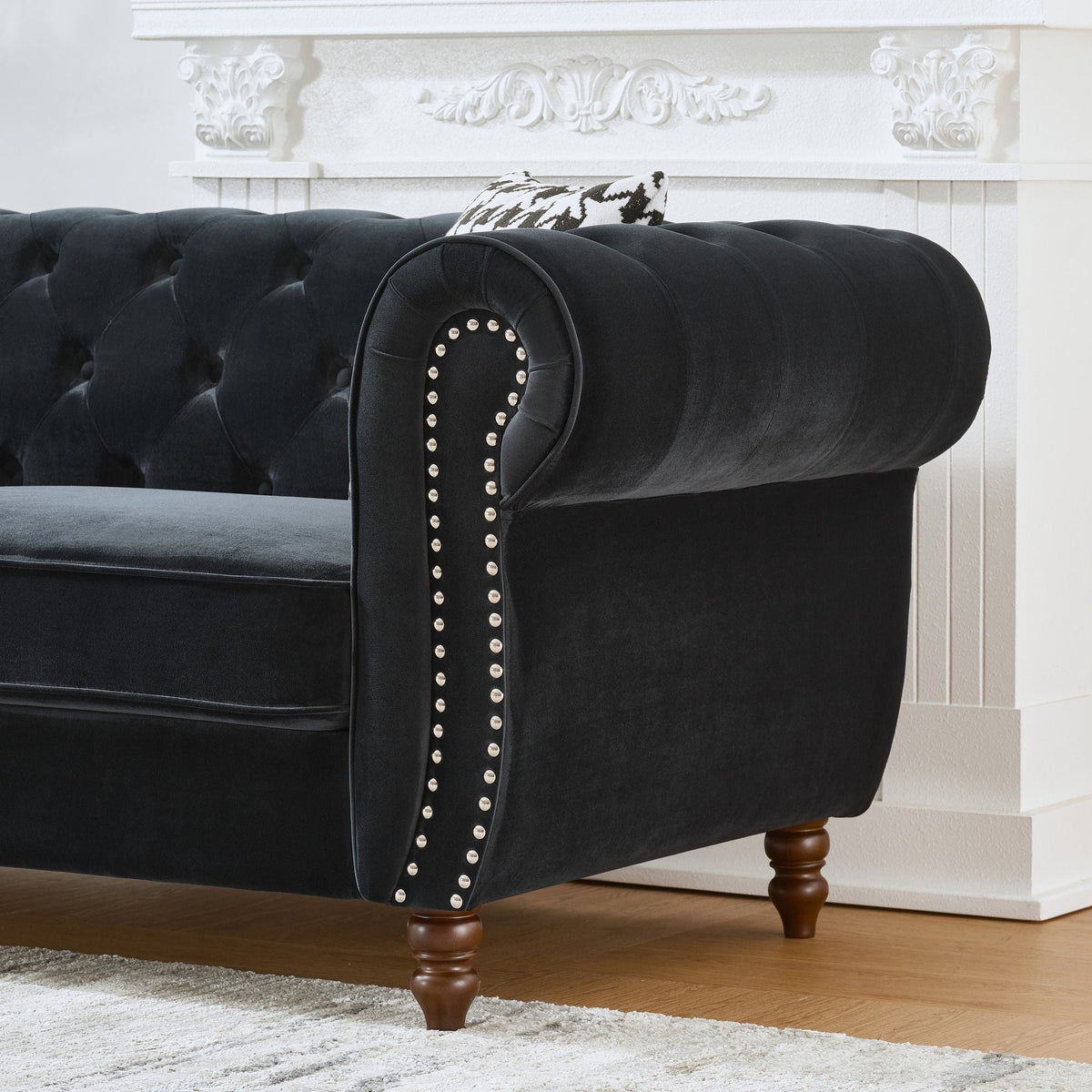 Chesterfield Fabric Sofa with Rolled Arms & Nailhead Trim