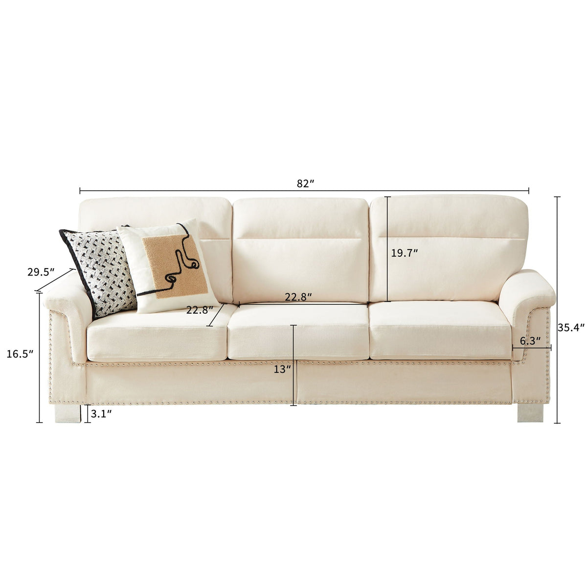 3-Seater Elegant Stationary Sofa