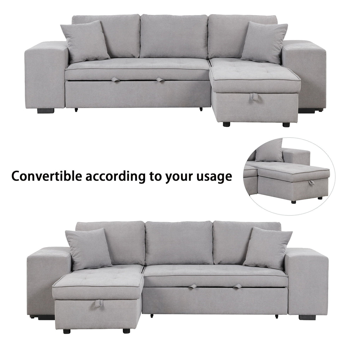 Modern L-Shape 3 Seat Reversible Sectional Couch
