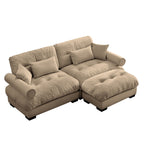 Modern Sectional Sofa with Ottoman, Round Bolster Armrests, Waist & Throw Pillows
