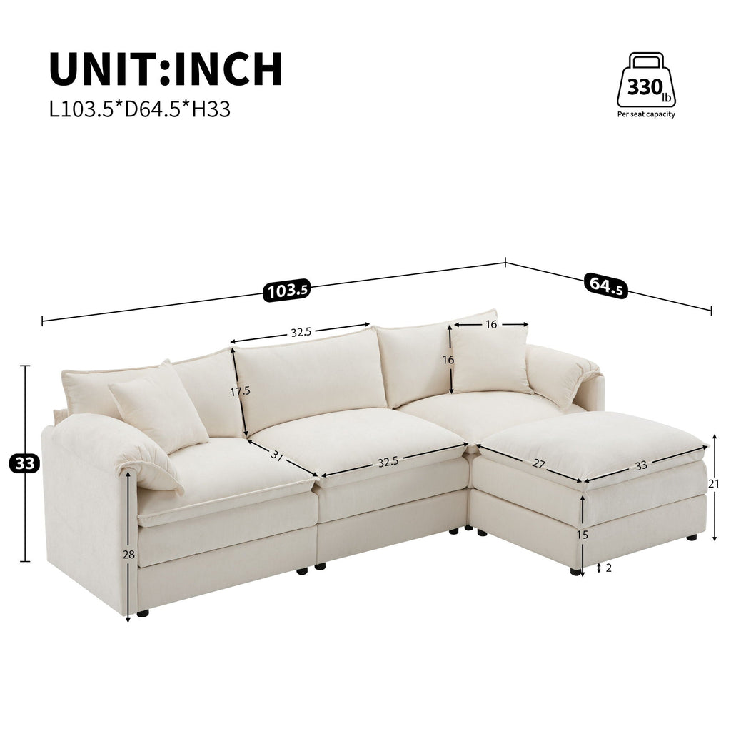 Modular Sectional with Deep & Wide Seat, Cloud Couch Set with Double Cushions Sofa with