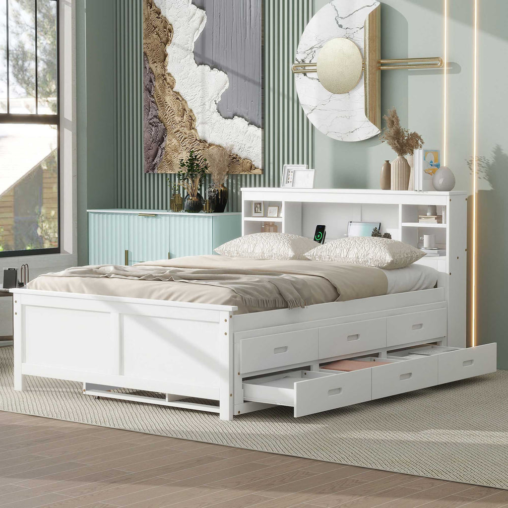 Platform Bed with Storage Headboard, USB, Trundle & 3 – Drawer