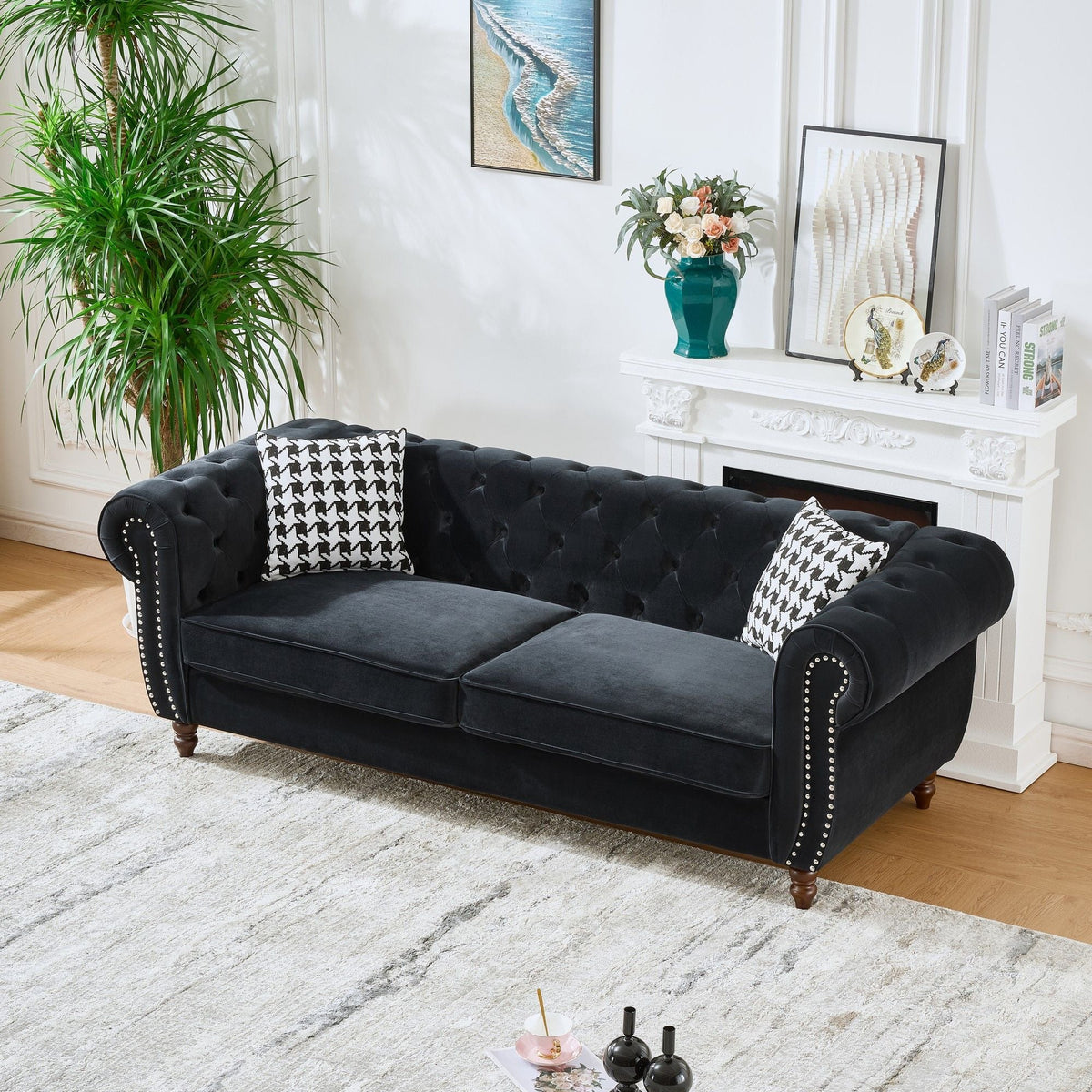 Chesterfield Fabric Sofa with Rolled Arms & Nailhead Trim