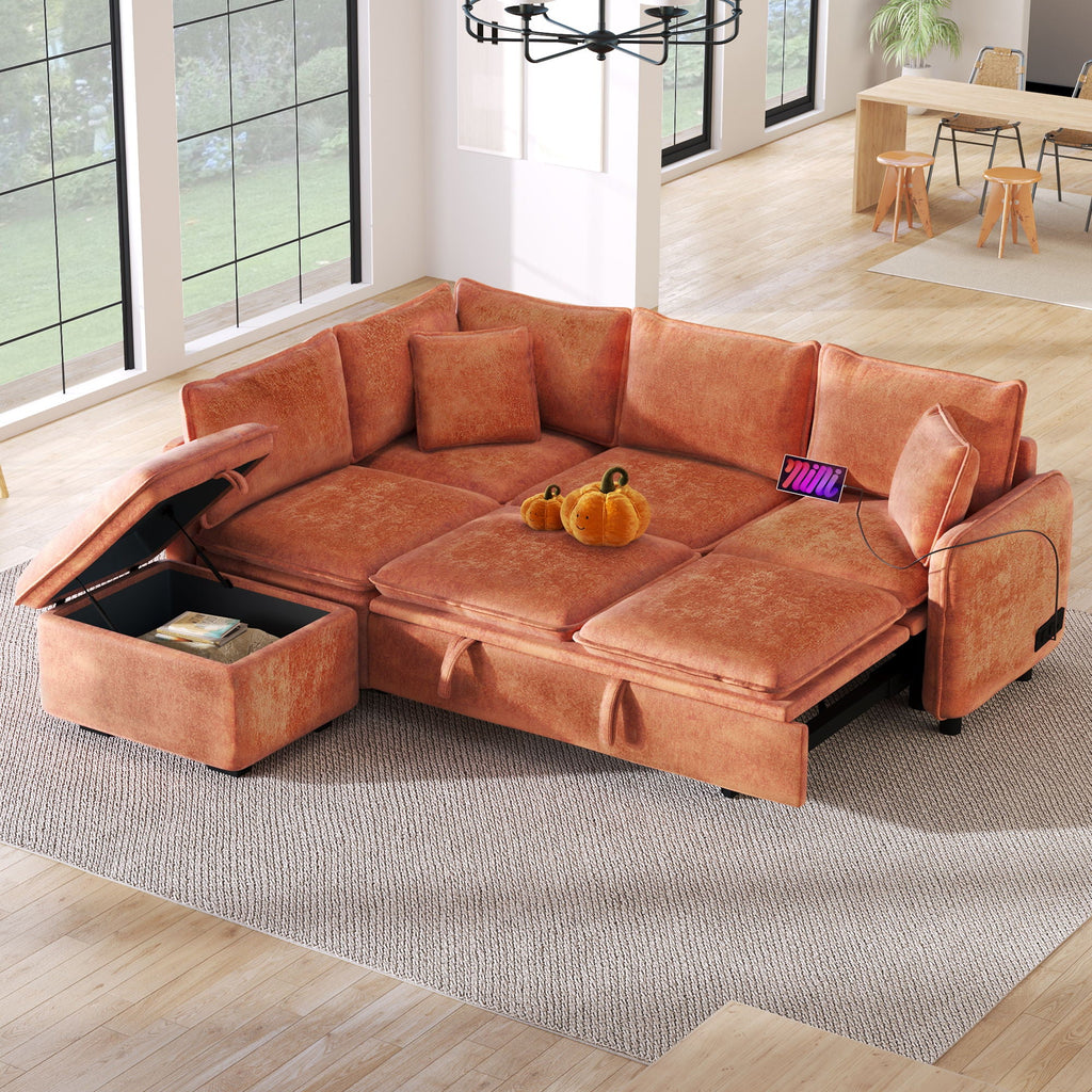 Convertible Sofa Bed Sectional Sofa Sleeper L-Shaped Sofa with A Storage Ottoman