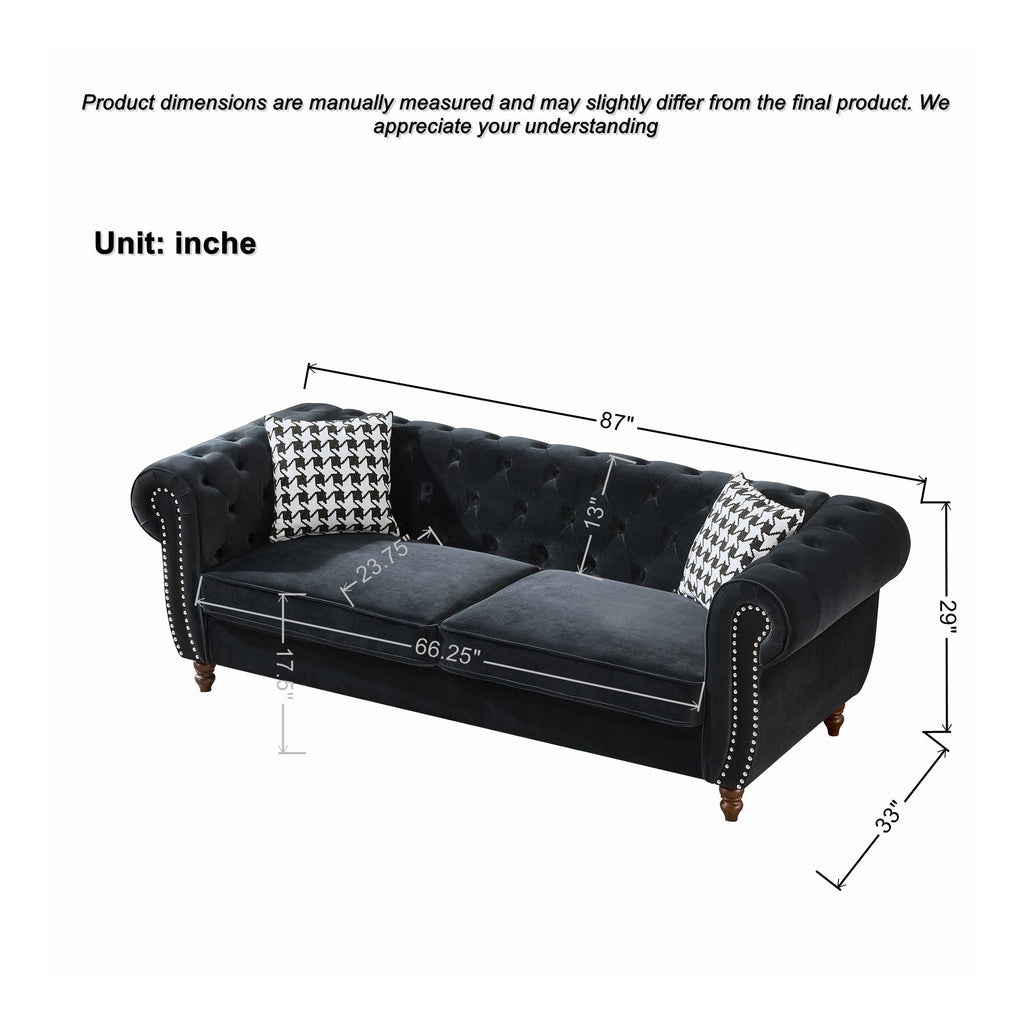 Chesterfield Fabric Sofa with Rolled Arms & Nailhead Trim