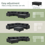 U Shaped Sectional Sofa 6 Seat Couch Set with Oversized Ottoman