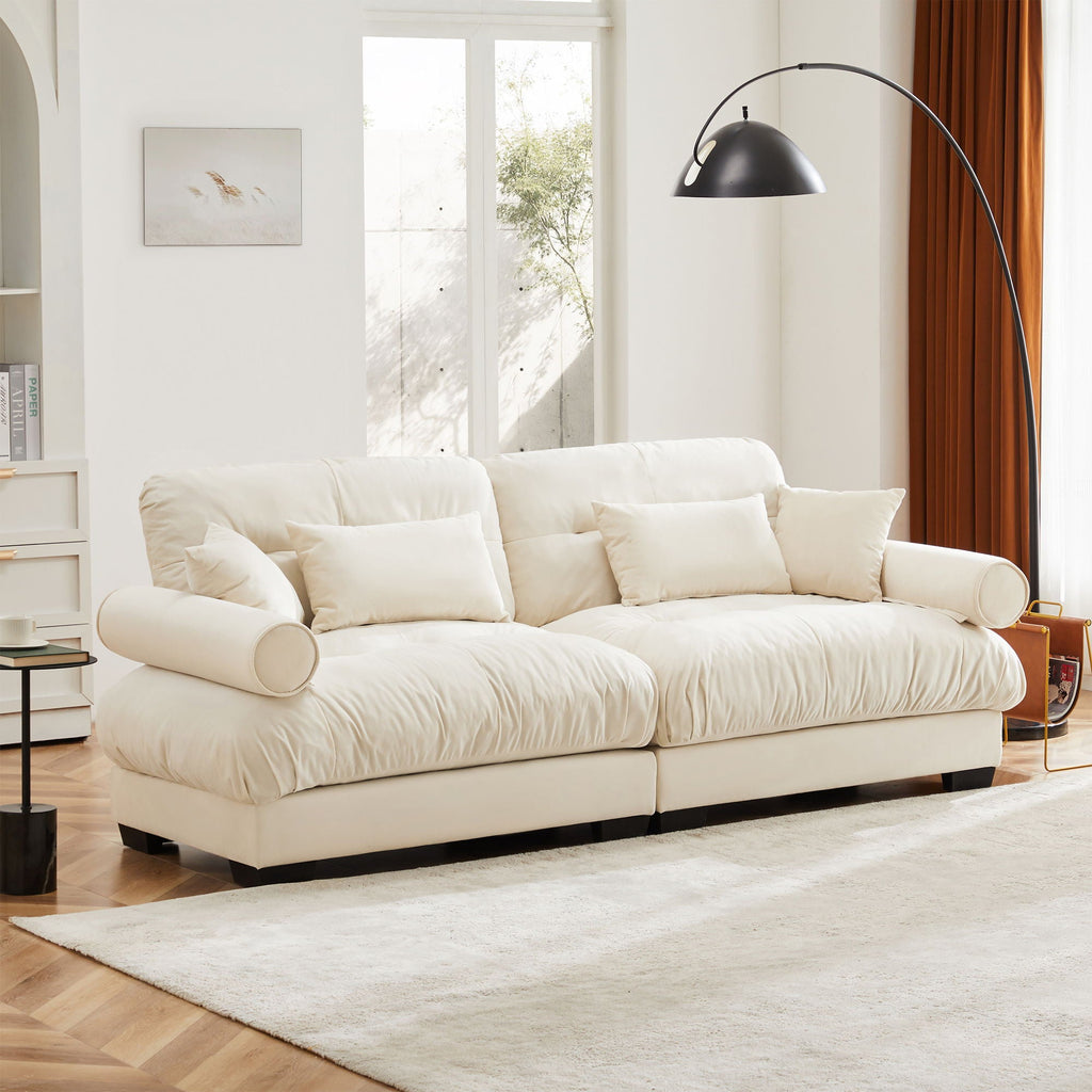 Modern Oversize Sofa with Cloud Like Comfort, Featuring Waist & Throw Pillows
