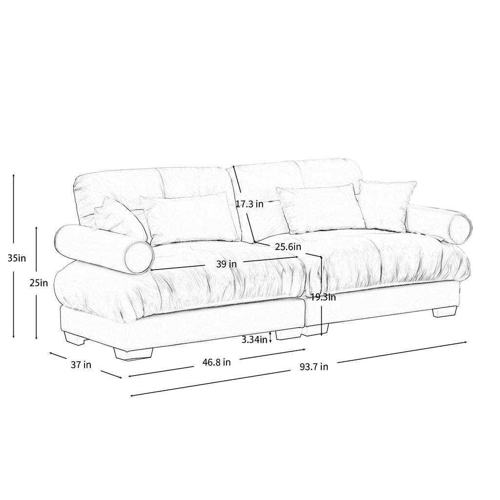 Modern Oversize Sofa with Cloud Like Comfort, Featuring Waist & Throw Pillows