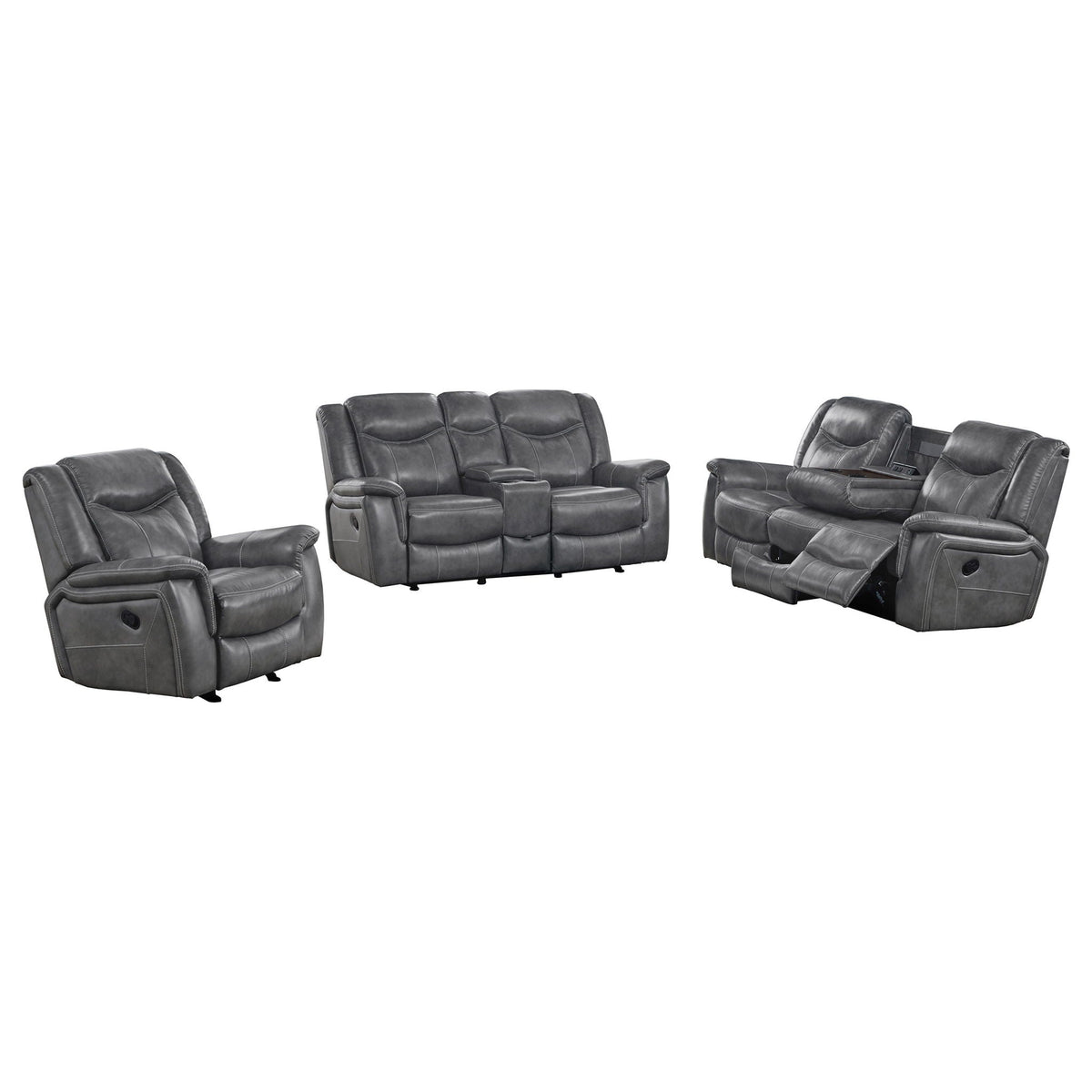 Conrad 3-piece Upholstered Padded Arm Motion Sofa Set Grey