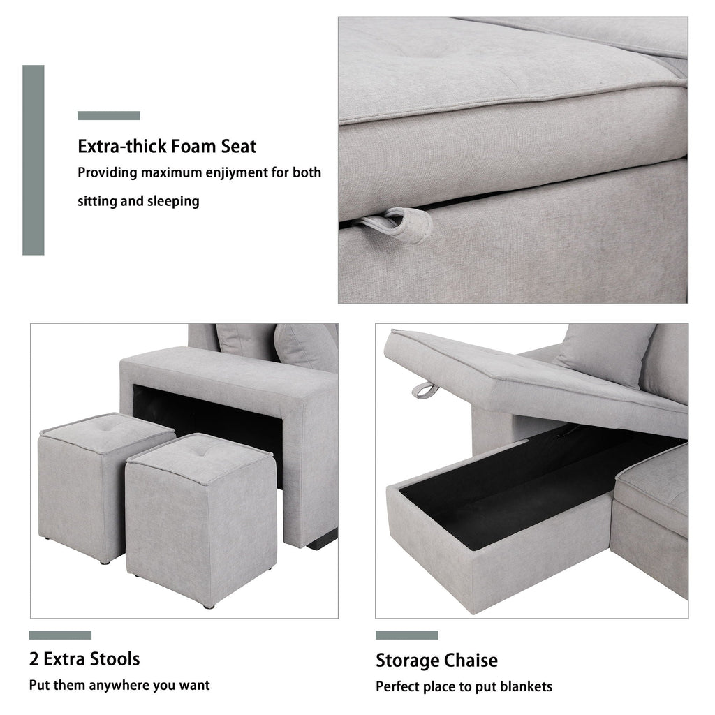 Modern L-Shape 3 Seat Reversible Sectional Couch