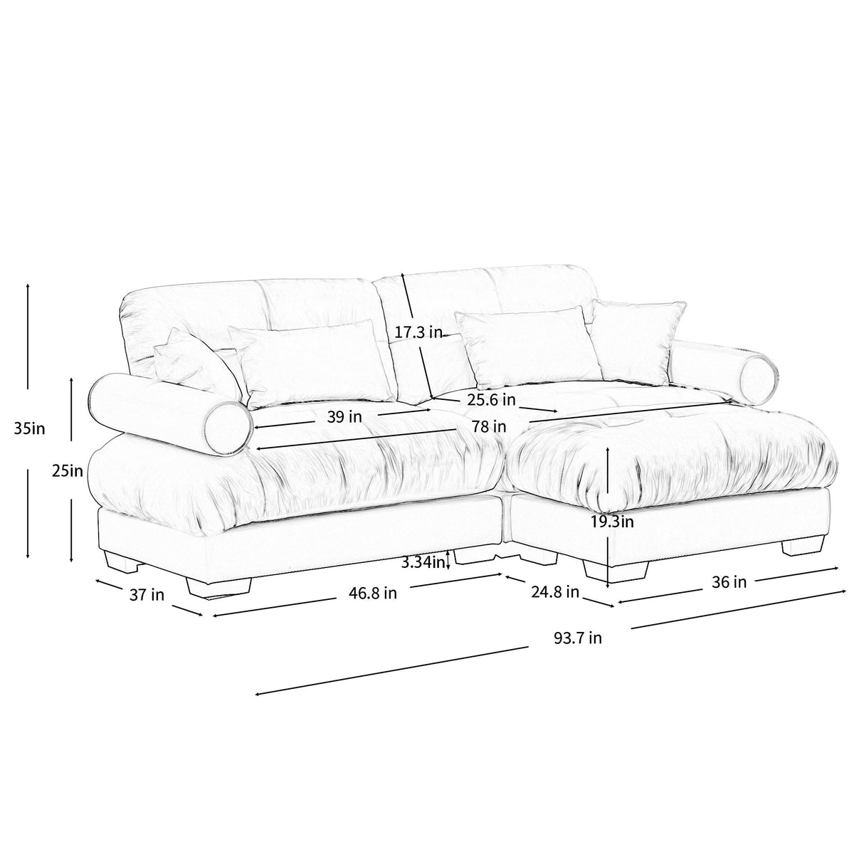 Super Comfort Oversized Modular Sectional Sofa with Movable Ottoman