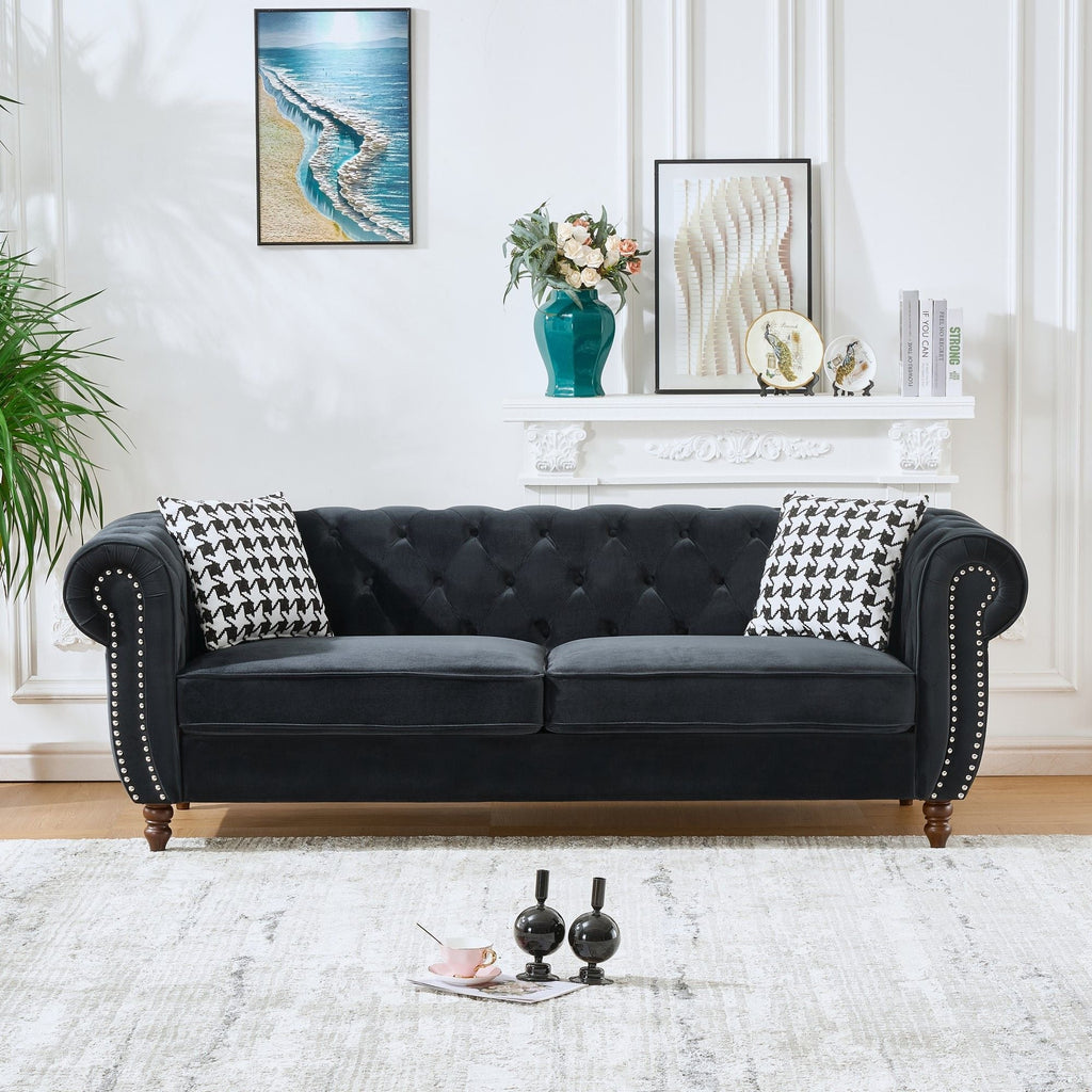 Chesterfield Fabric Sofa with Rolled Arms & Nailhead Trim