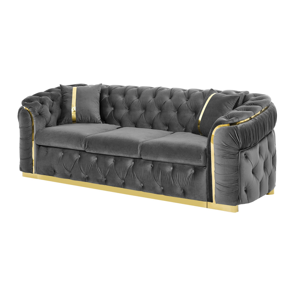 Button Tufted Couch with 2 Pillows, 3-Seater Luxury Chesterfield Sofa