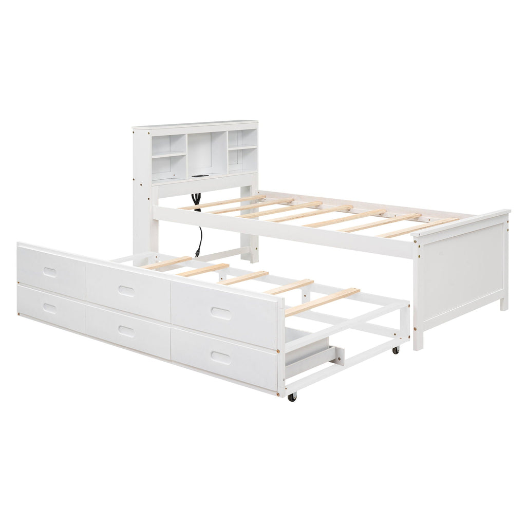 Platform Bed with Storage Headboard, USB, Trundle & 3 – Drawer