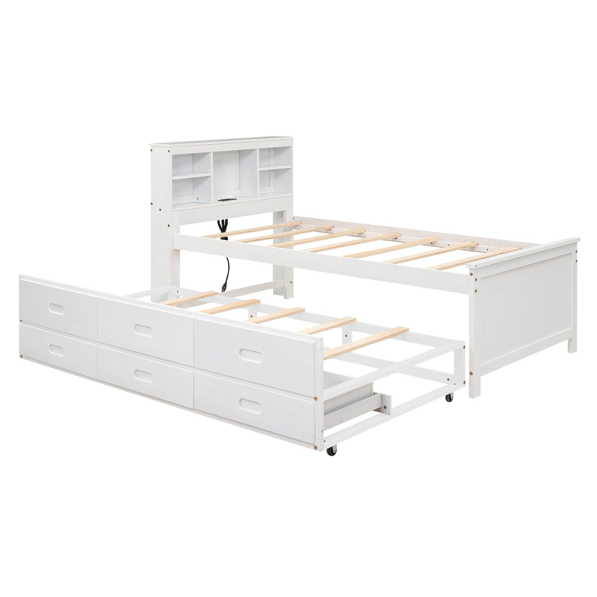 Platform Bed with Storage Headboard, USB, Trundle & 3 – Drawer