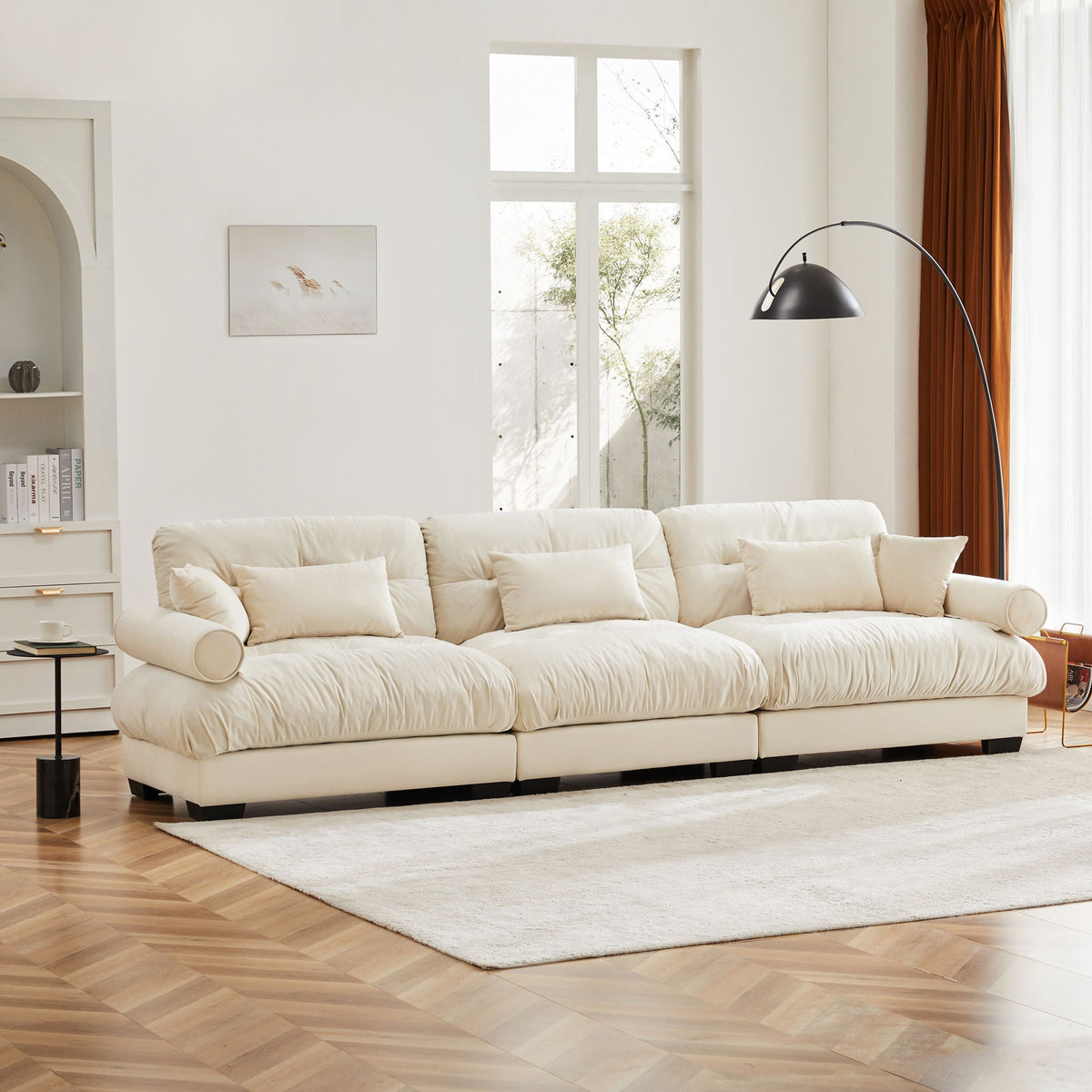Modern Oversize Sofa with Cloud Like Comfort, Featuring Waist & Throw Pillows