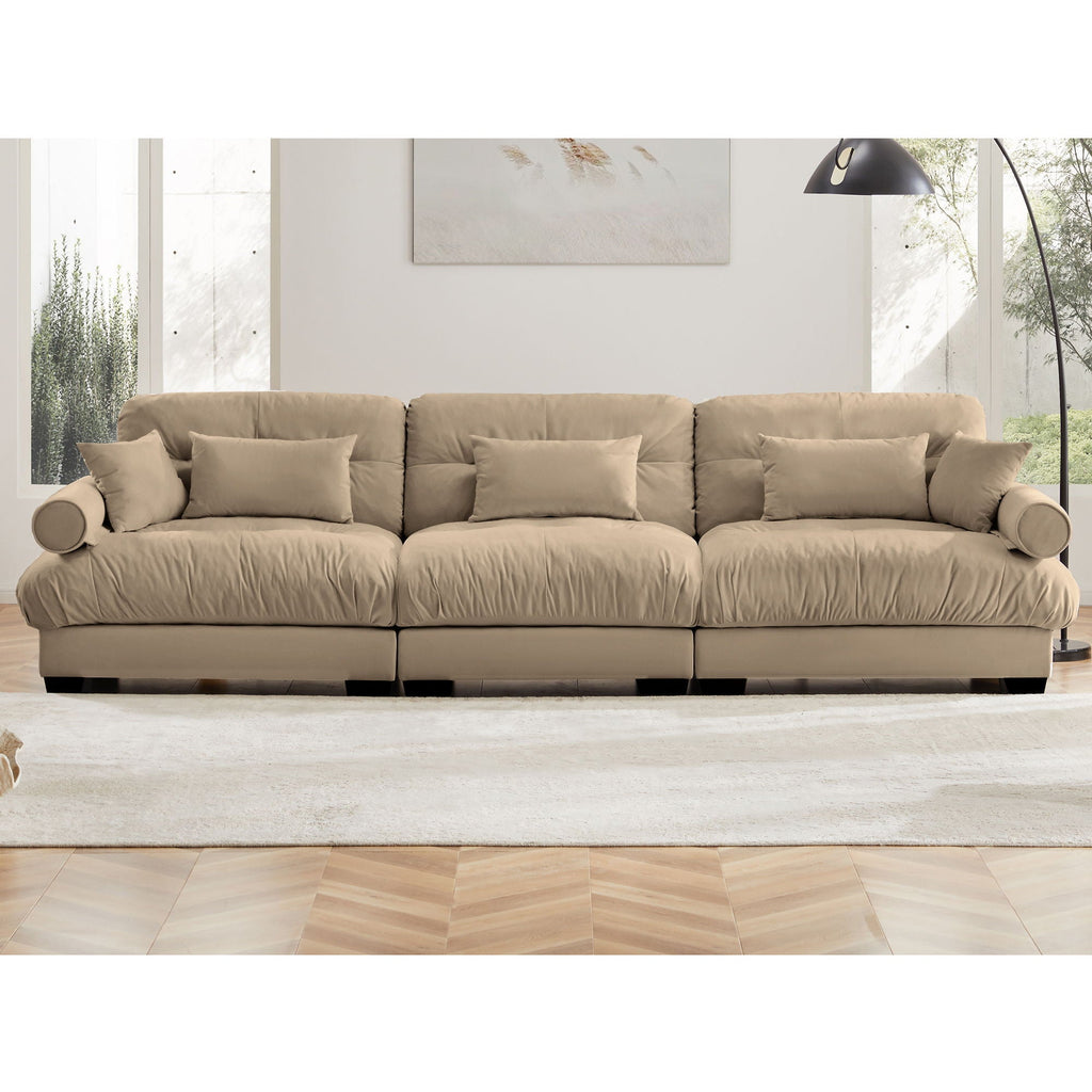 Modern Oversize Sofa with Cloud Like Comfort, Featuring Waist & Throw Pillows