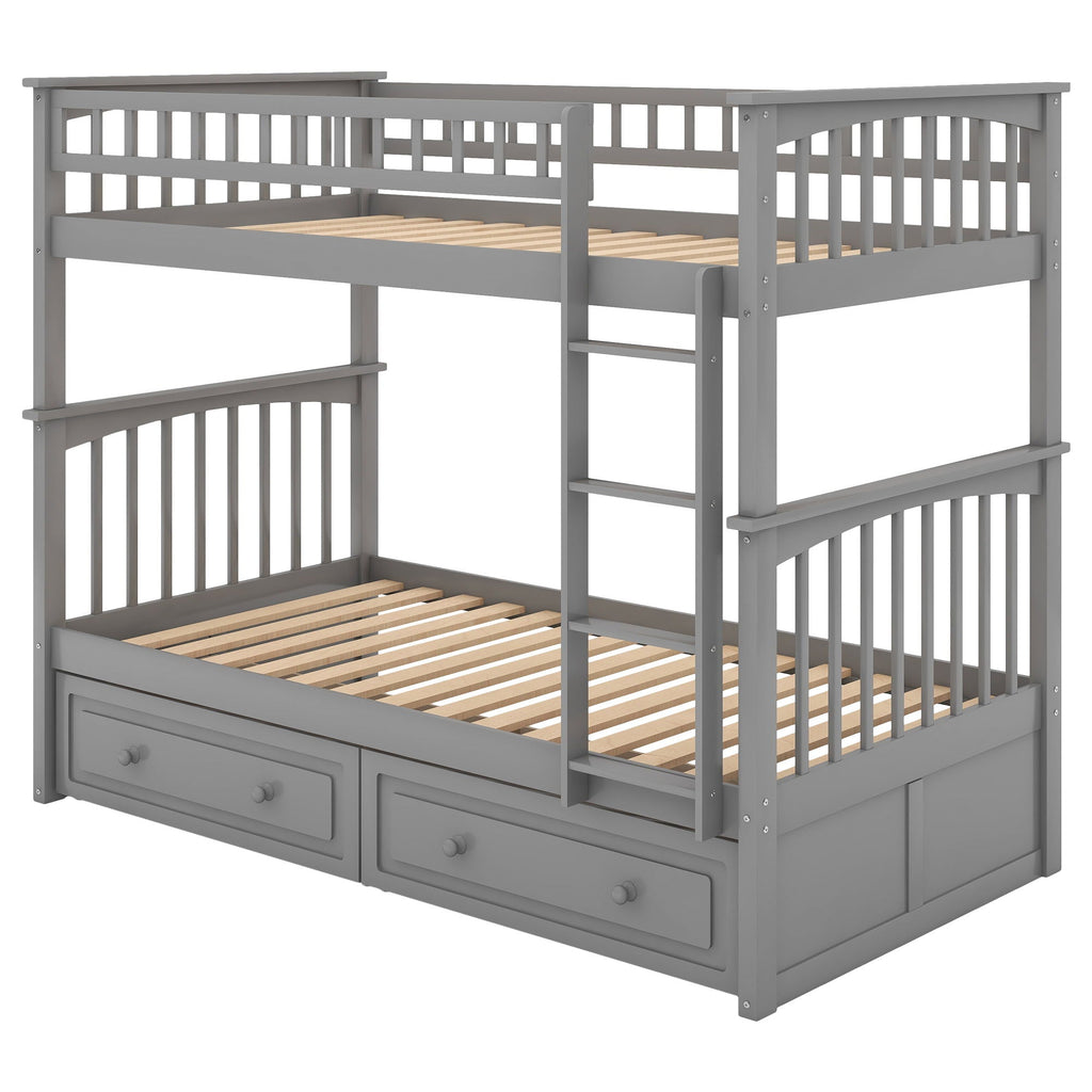 Mystrene - Twin Over Twin Bunk Bed with Drawers, Convertible Beds