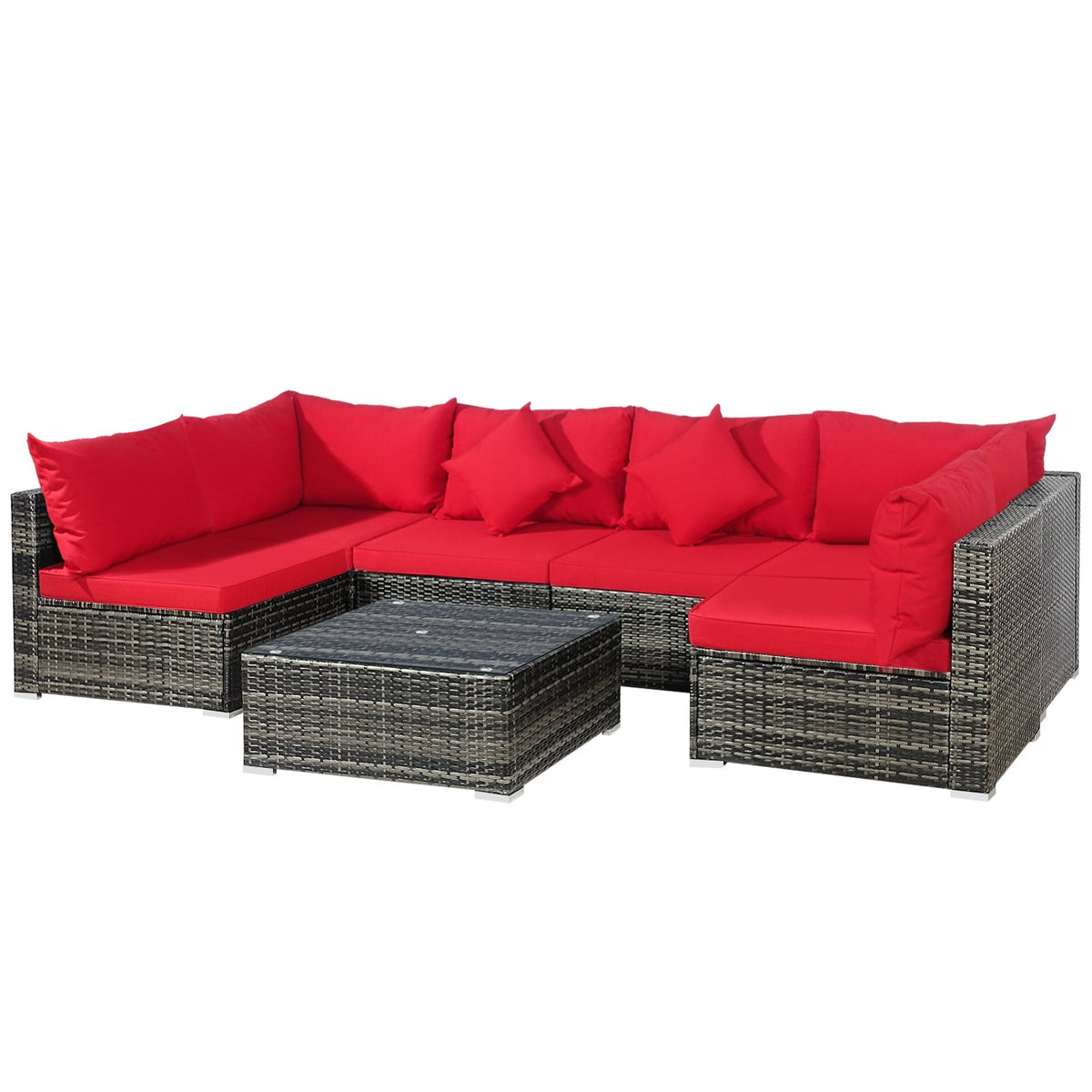 7-Piece Patio Rattan Furniture Set Sectional Sofa Garden Cushion