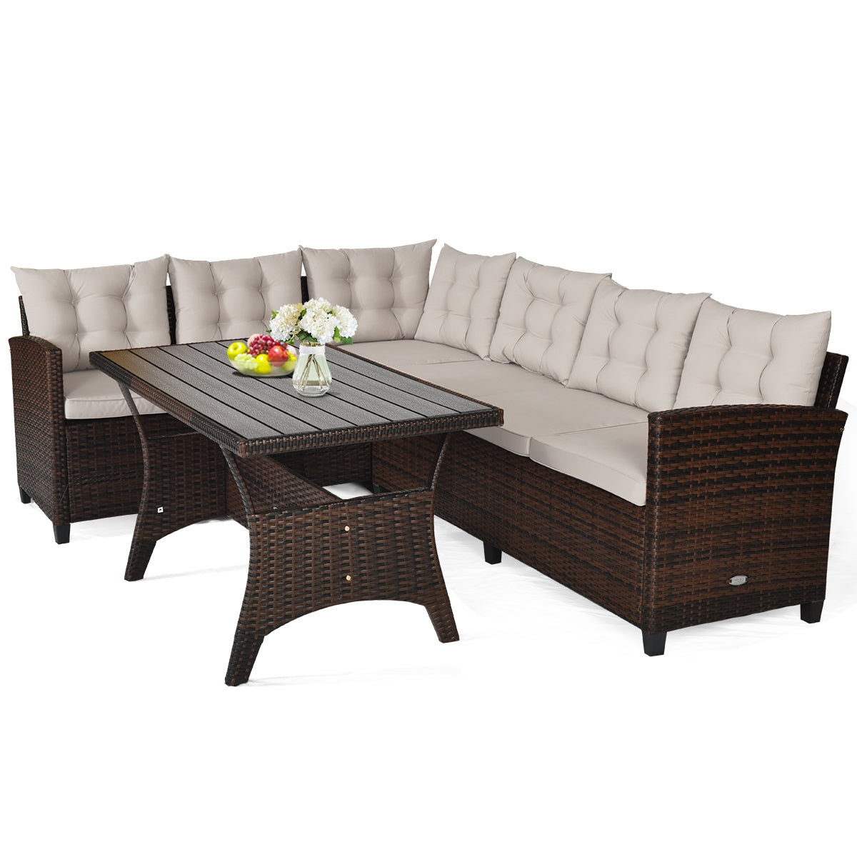 3-Piece Hand-Woven Rattan Outdoor Sofa Set with Dining Table