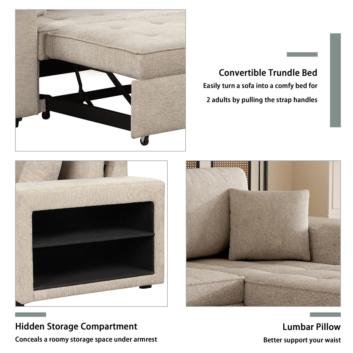 Modern L-Shape 3 Seat Reversible Sectional Couch
