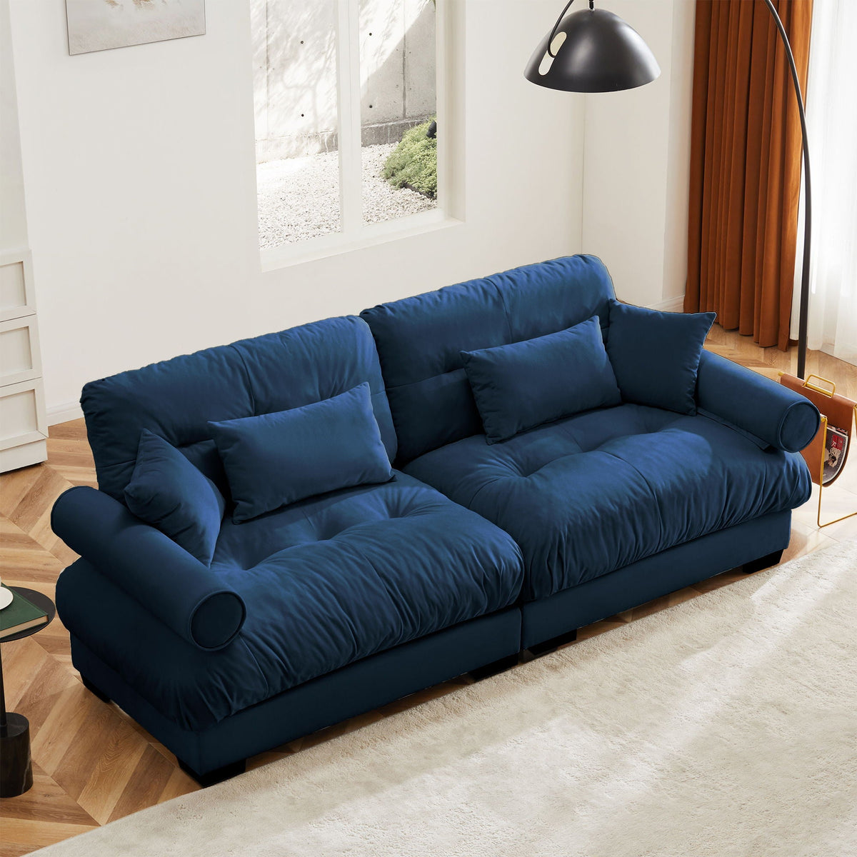 Modern Oversize Sofa with Cloud Like Comfort, Featuring Waist & Throw Pillows