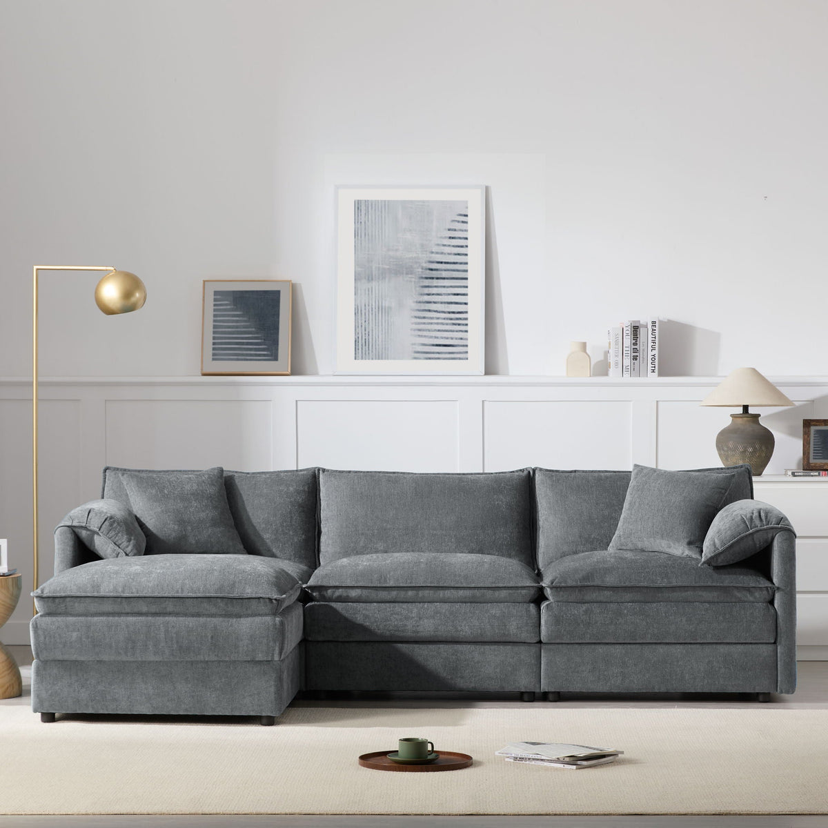 Modular Sectional with Deep & Wide Seat, Cloud Couch Set with Double Cushions Sofa with