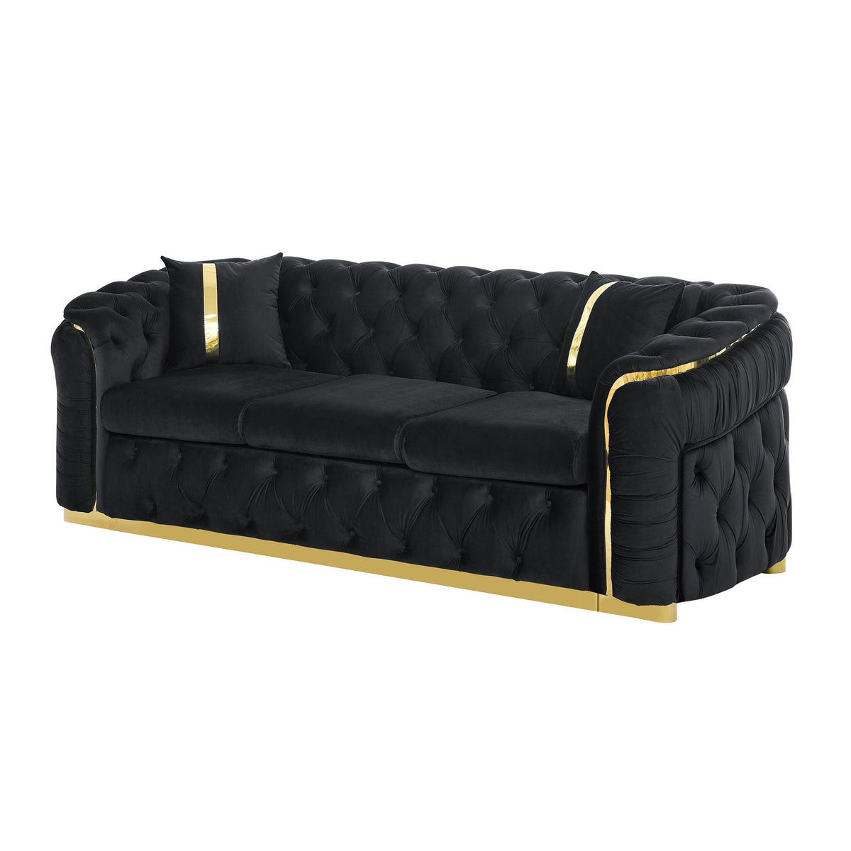 Button Tufted Couch with 2 Pillows, 3-Seater Luxury Chesterfield Sofa