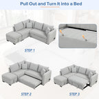 L-Shaped Sectional Pull Out Sofa Bed Sleeper Sofa with Two USB Ports