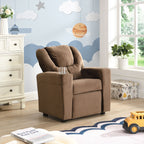Kids Recliner Chair, Kids Upholstered Couch with Two Cup Holder, Footrest, Backrest