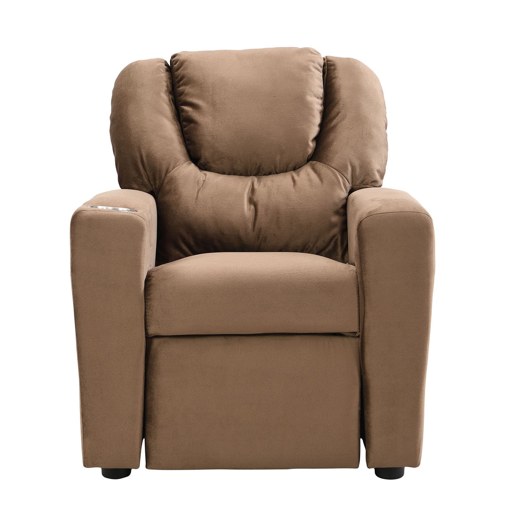 Kids Recliner Chair, Kids Upholstered Couch with Two Cup Holder, Footrest, Backrest